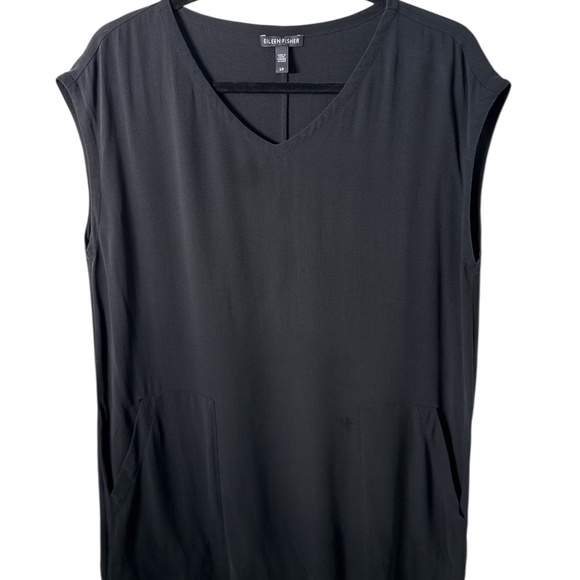 Eileen Fisher Black Sleeveless V-Neck Tunic Top – Size S/P - Picture 2 of 9